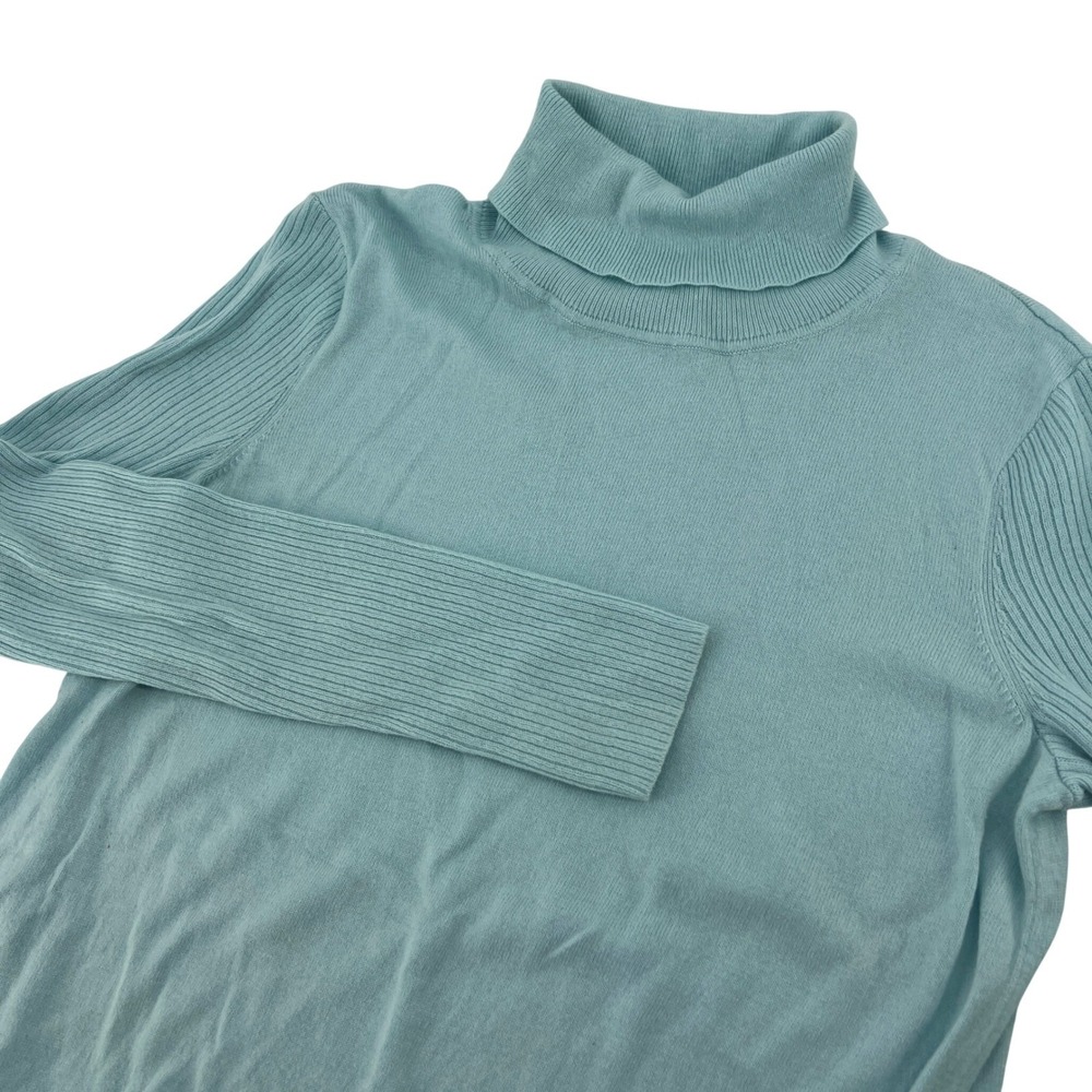 Talbots Womens Aqua Blue Ribbed‎ Sleeve Turtleneck Sweater Cotton Blend Small